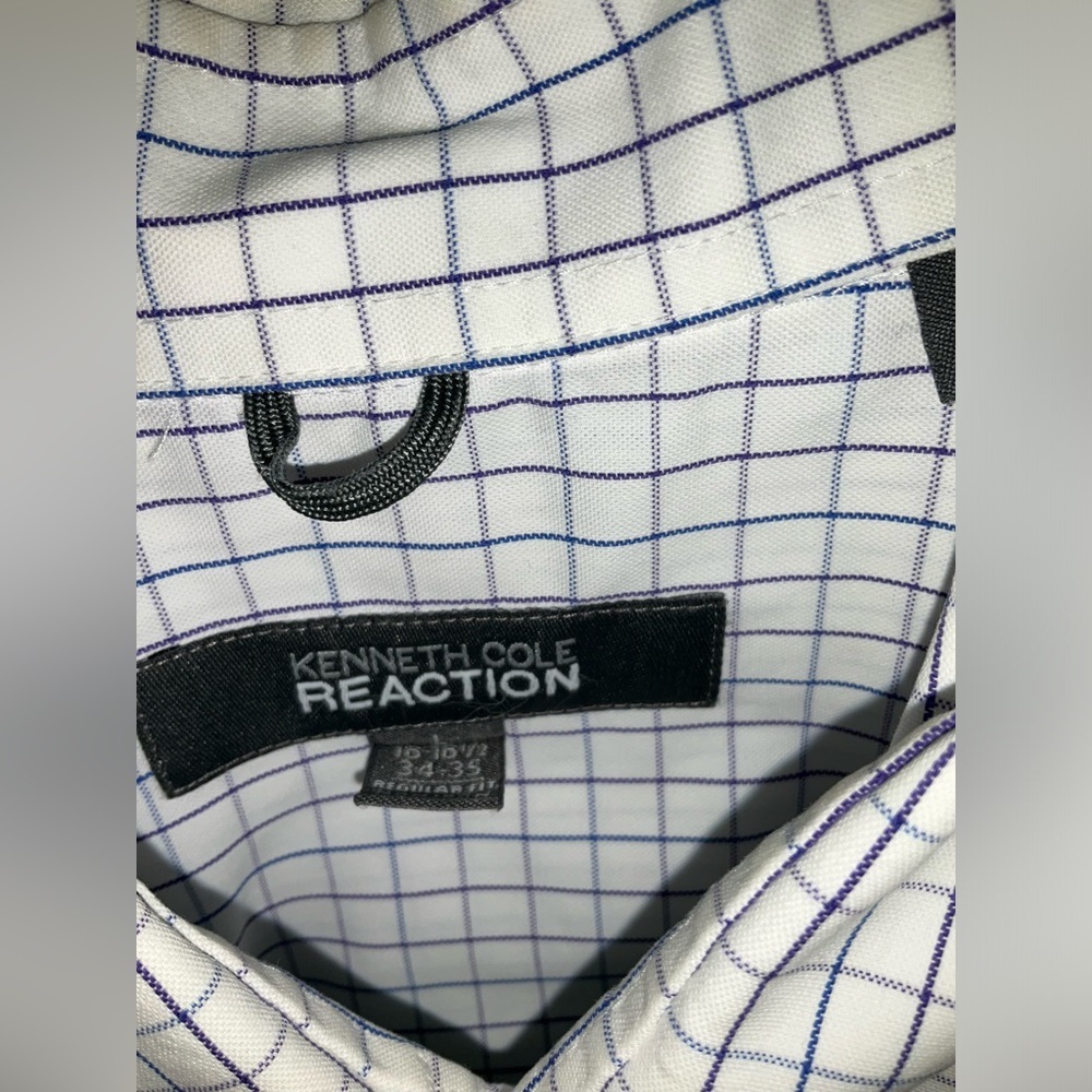 Kenneth Cole 16-16 1/2 34-35 Blue Gray Pattern Long Sleeve Dress Shirt - Picture 2 of 6